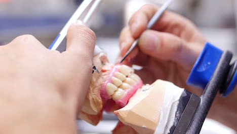 A dentist making a dental prosthesis