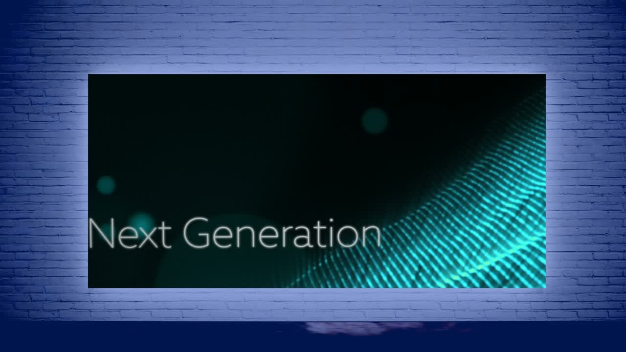 Animation of screensaver with next generation on screen over brick wall