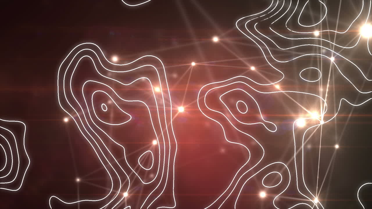 검은색 배경에 빛나는 연결 네트워크에 대한 지형의 디지털 애니메이션