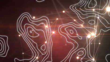 animación digital de la topografía contra una red brillante de conexiones sobre un fondo negro