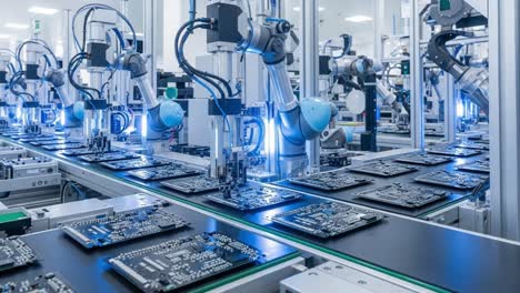 automated industrial manufacturing of circuit boards with robotic arms