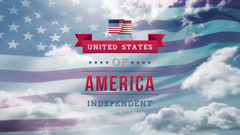 estados unidos de américa, texto independiente en una bandera con la bandera y el cielo