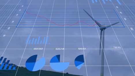 animation of financial data processing over wind turbine