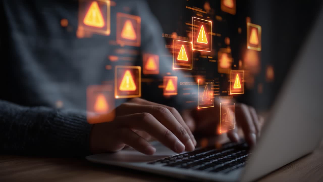A Computer User Navigates Through Digital Alerts and Warnings on Their Laptop, Indicating Potential Issues in a Virtual Environment