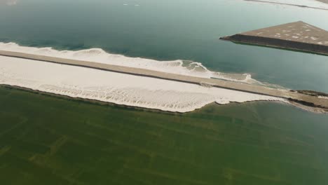 4K-Aerial-drone-orbit-dolly-of-salty-sea-over-the-Dead-sea-hotel-zone