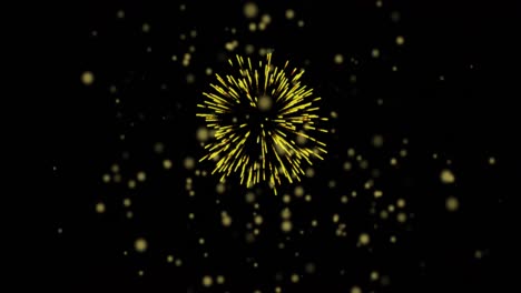 animation of glowing yellow spots with christmas and new year fireworks in night sky