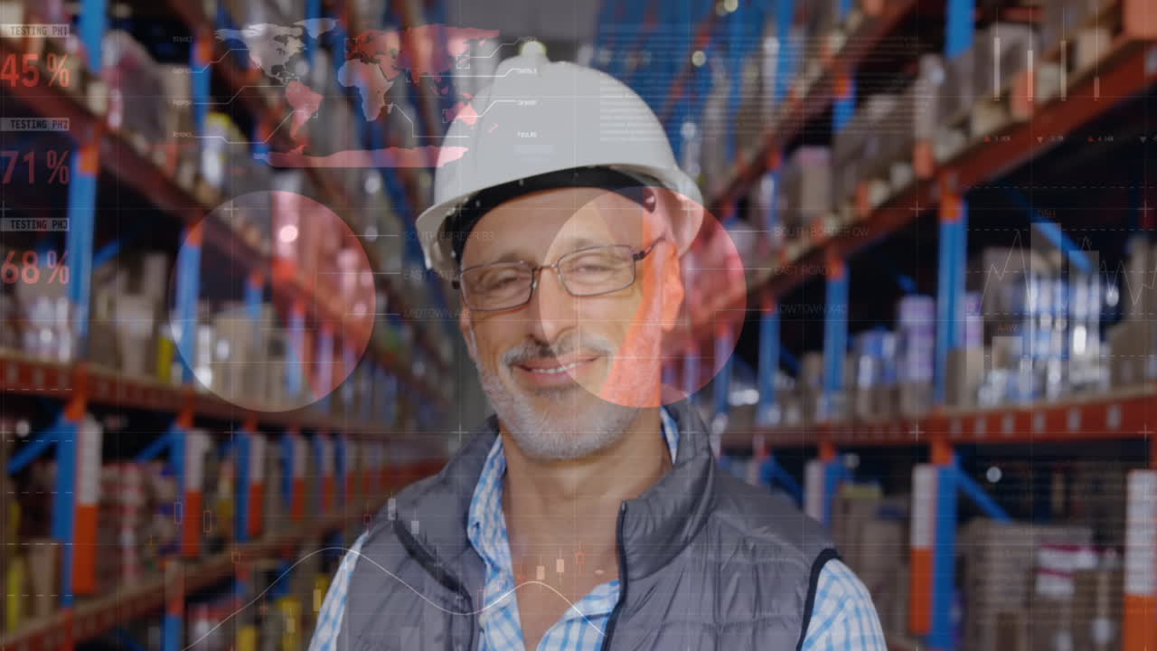 animación del procesamiento de datos sobre el hombre que trabaja en el almacén