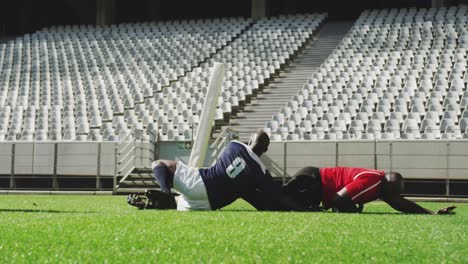 players playing rugby match in stadium 4k