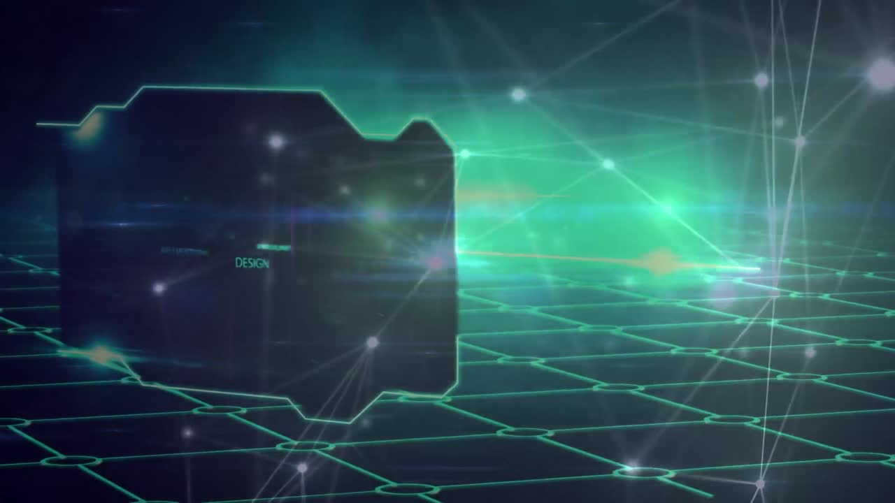 Animation of network of connections and texts over black background