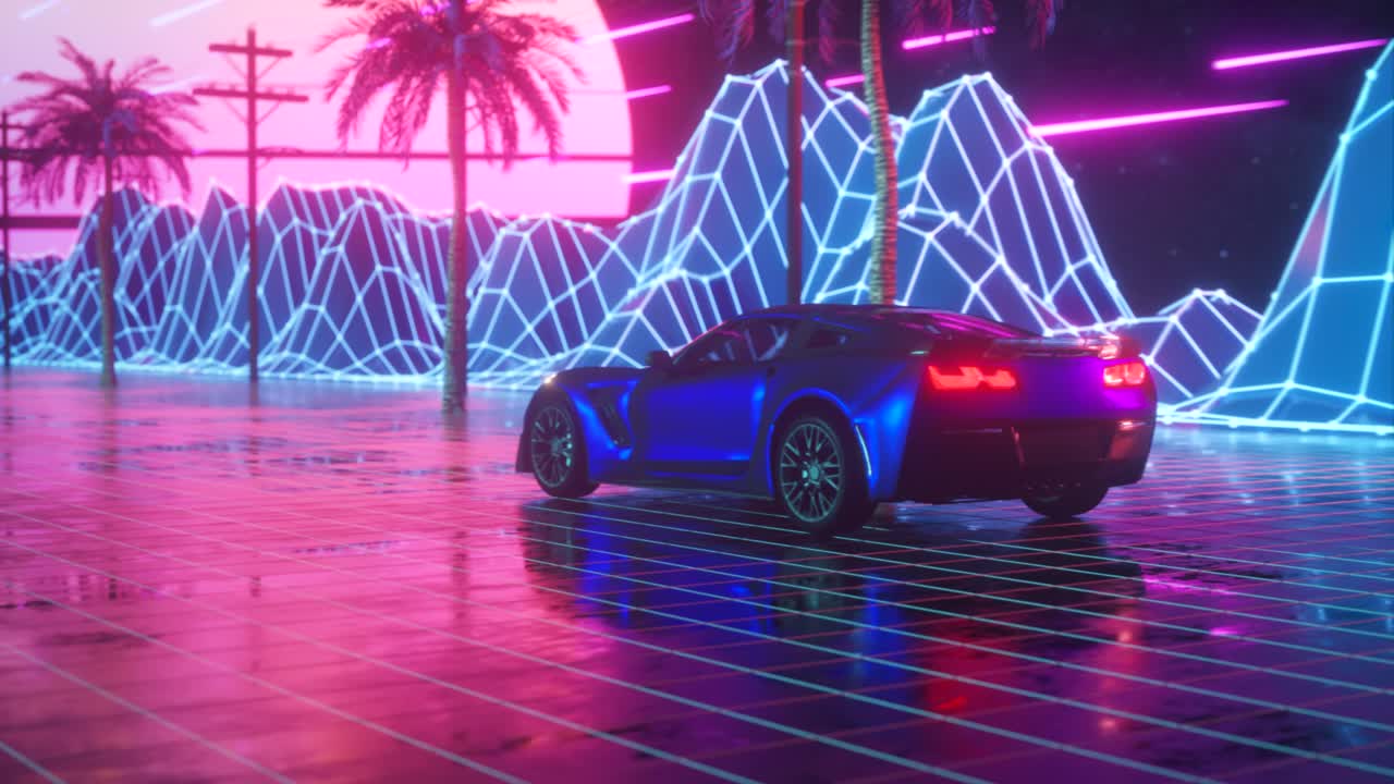 레트로 사이버 크 스포츠카 네온 조명