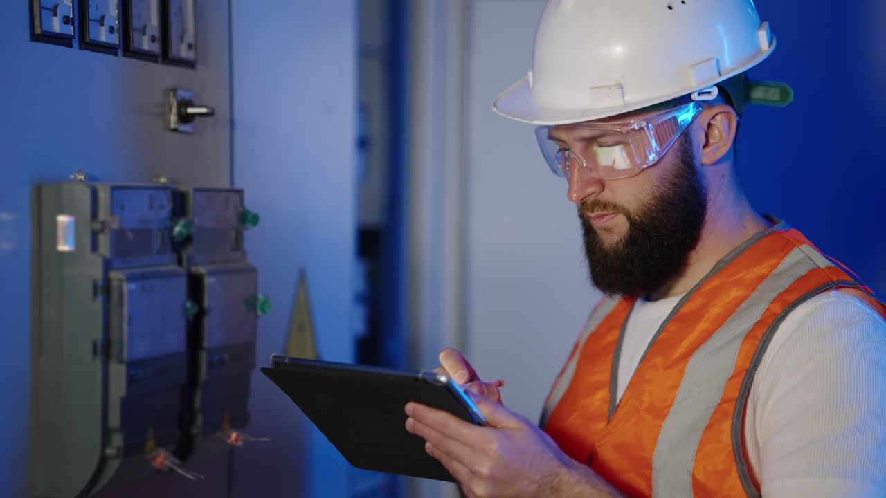 electricista inspeccionando un panel eléctrico