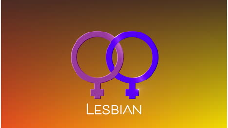animación de símbolo lesbiano y texto en fondo naranja.
