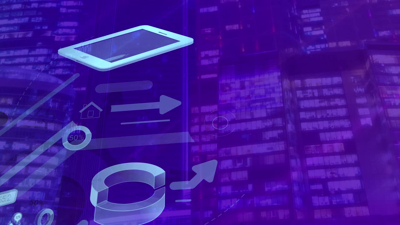 Transparent infographics on the background of skyscrapers