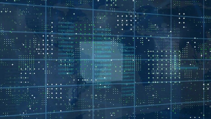 Animation of computing data processing over dark background