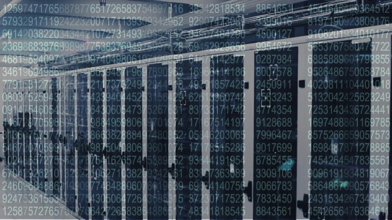Animation of binary coding data processing over computer servers