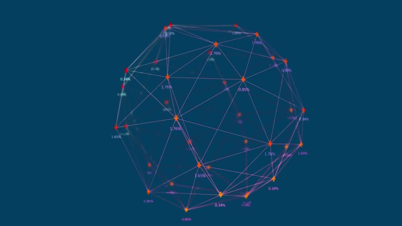 Animation of arrows connected with lines forming globe with changing numbers over blue background