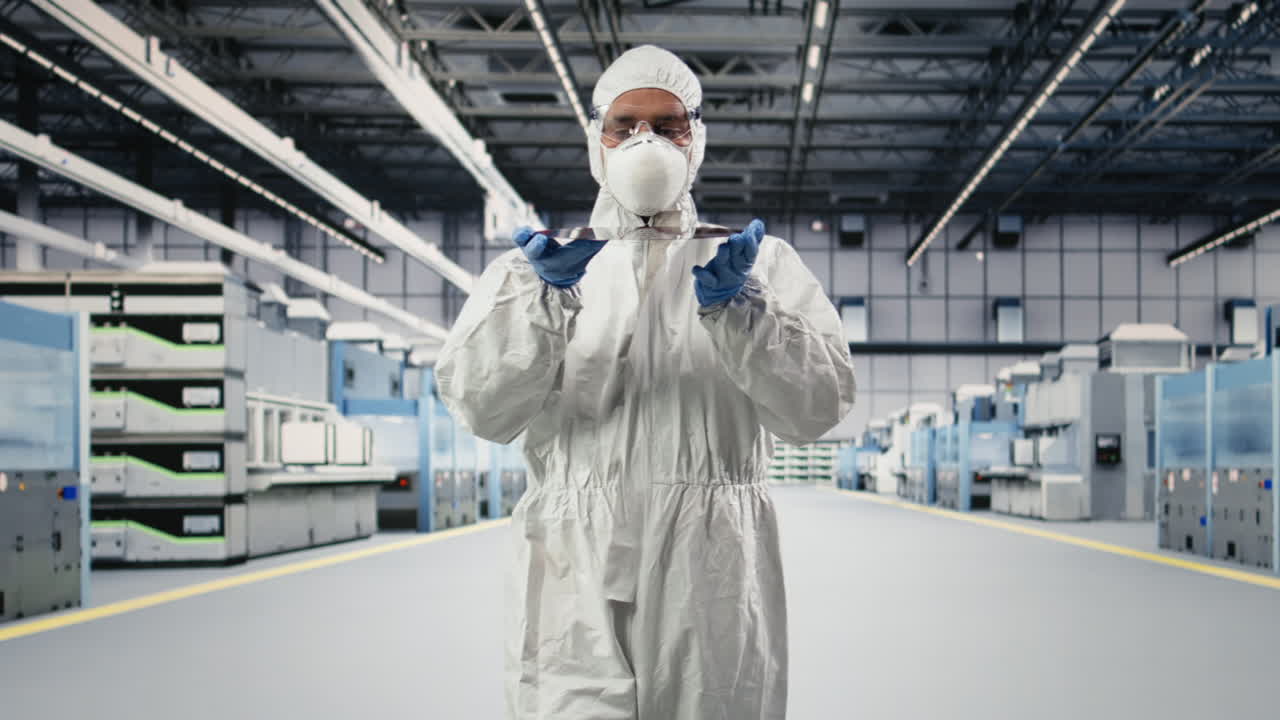 Holding processed silicon wafer, automation and cleanroom technician