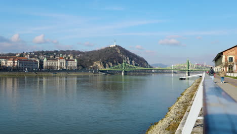 Budapest-people-walking-alogn-river-Dunabe-in-the-sunny-day