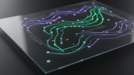 an intricate visualization of data patterns in motion, highlighting trends and analytical metrics on a transparent surface