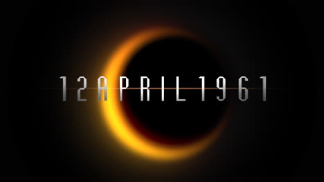 12 april 1961 with gold light of black planet in galaxy