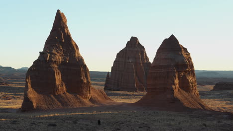 sandstone towers in capitol reef national park utah usa at sunset, wide view