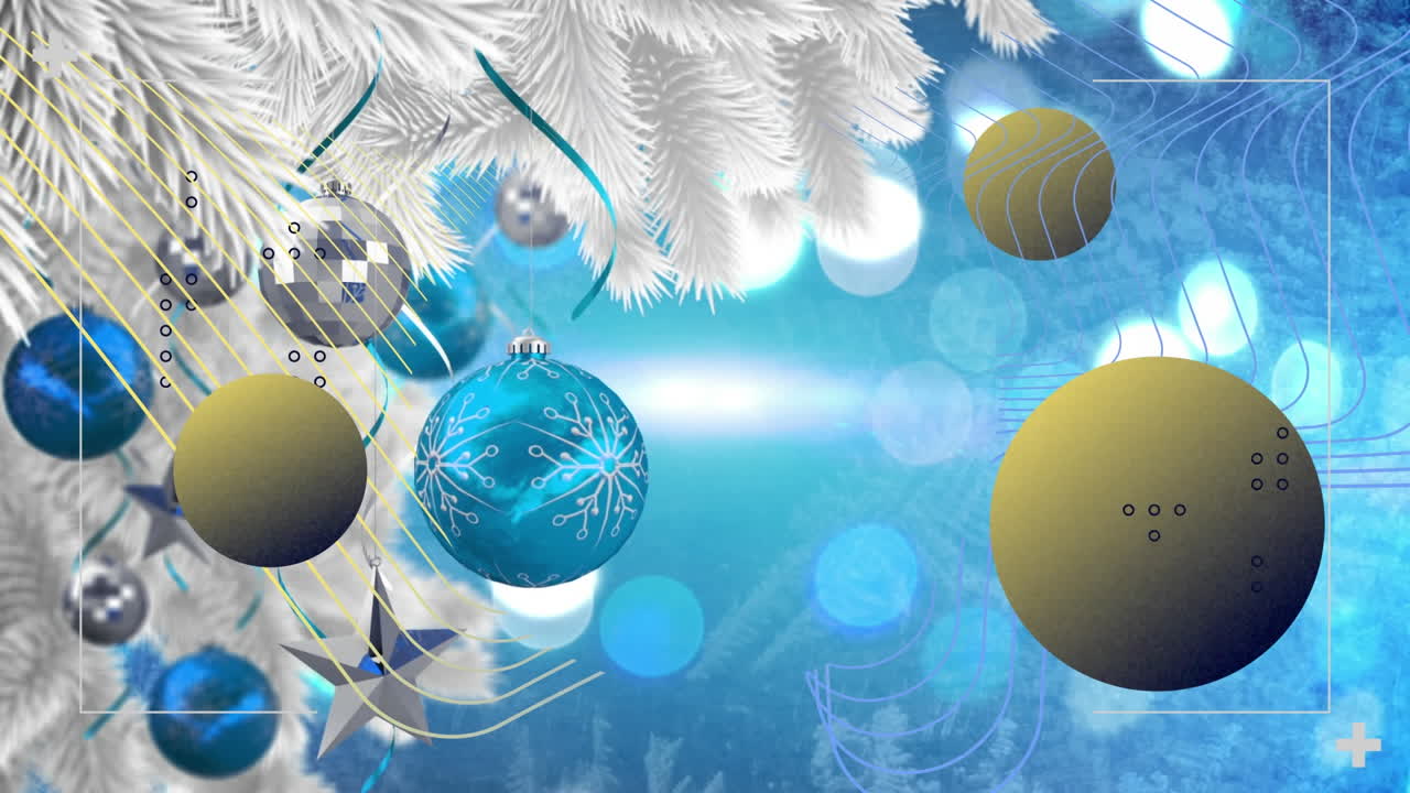 анимация линий и форм над рождественскими украшениями