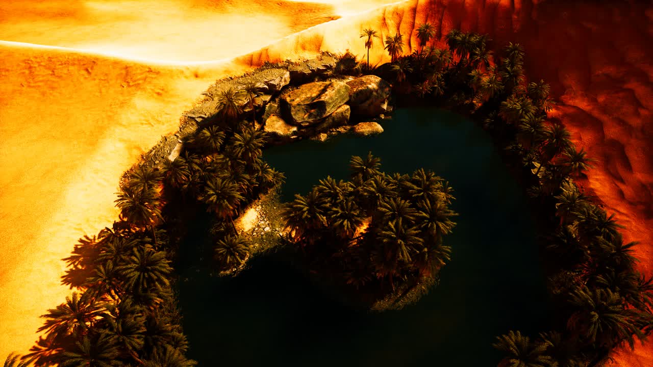 사막 에 있는 오아시스 의 위 에서 아래 로의 공중 사진