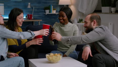 afro american woman socialising with friends while having fun