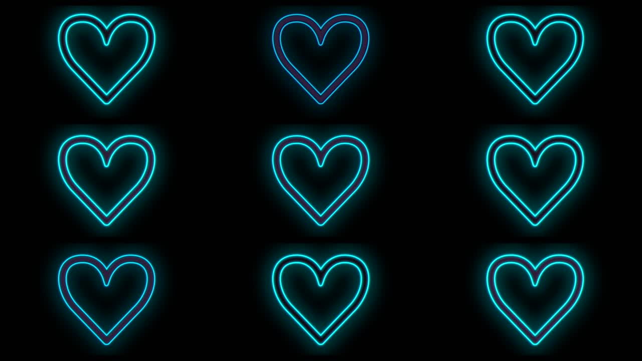 Blue hearts pattern with neon light