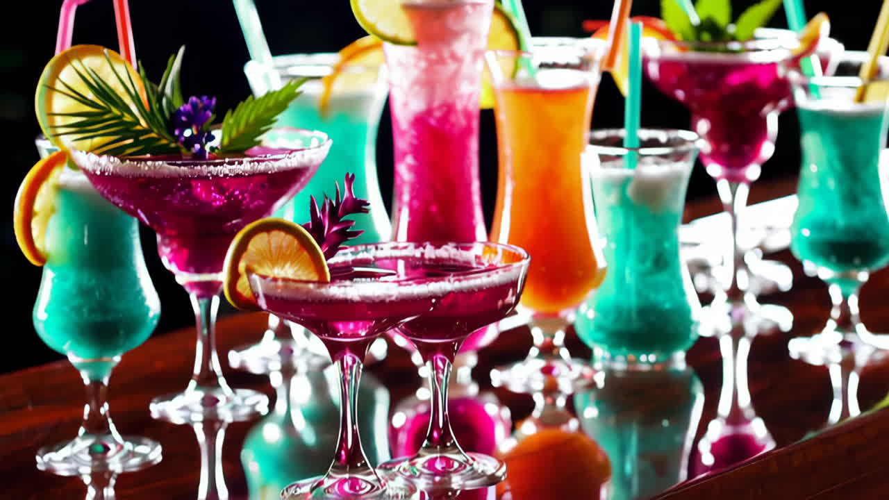 Colorful Cocktails at a Bar