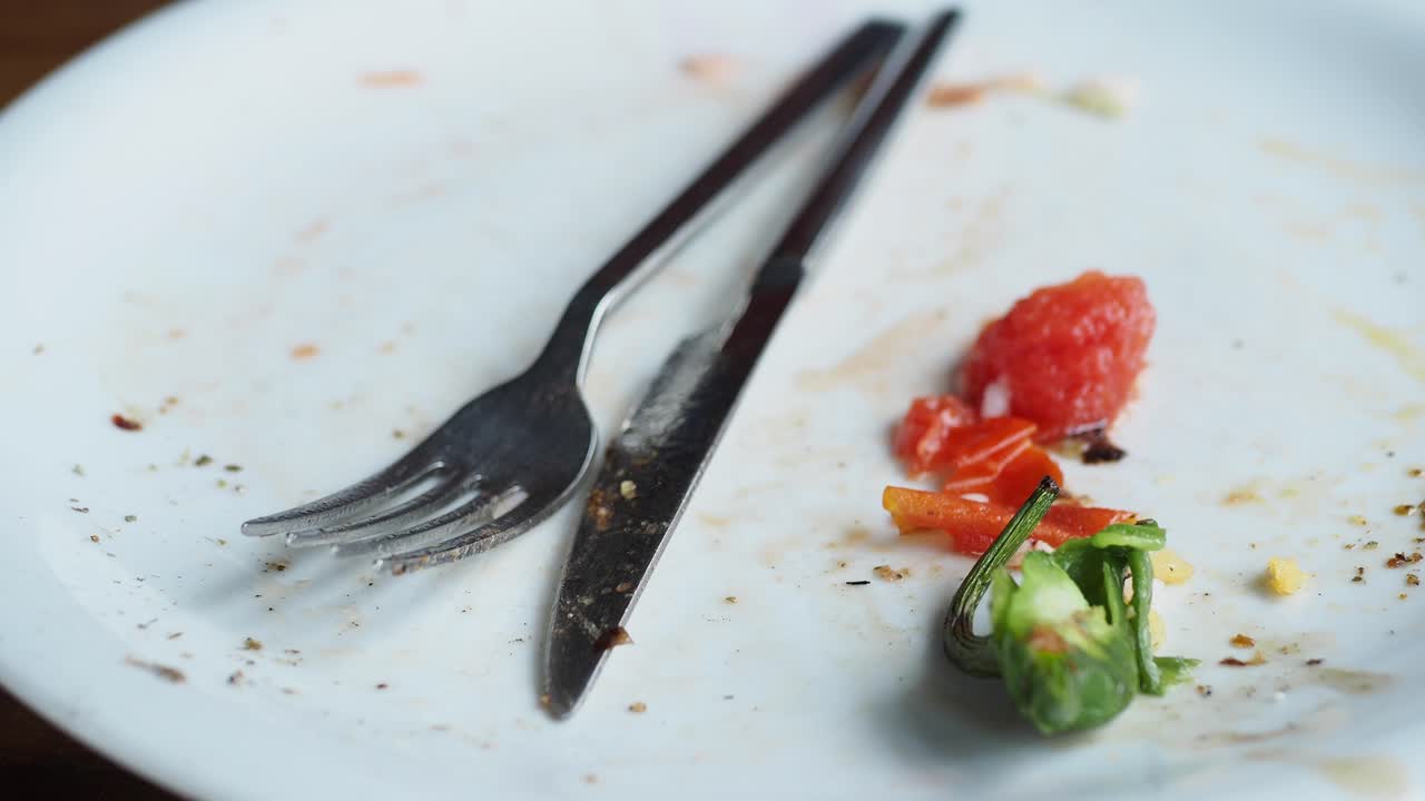 Empty Plate with Leftover Food and Cutlery