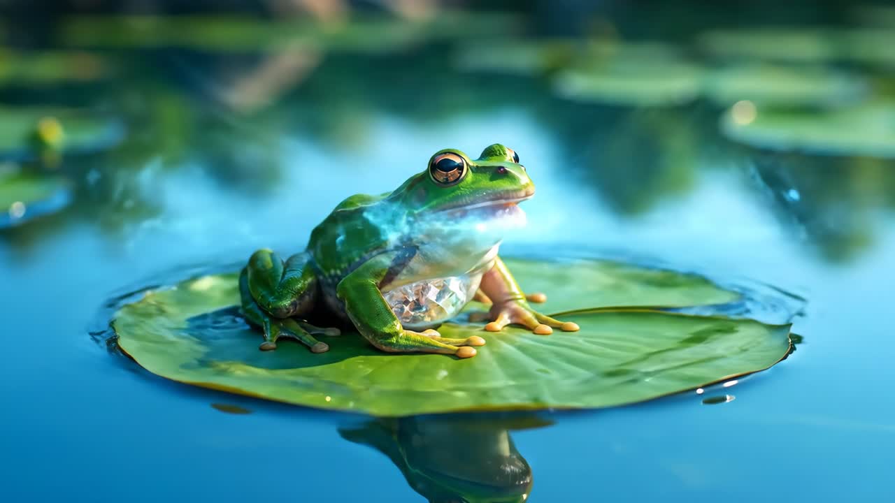 Frog on a Lily Pad in a Pond
