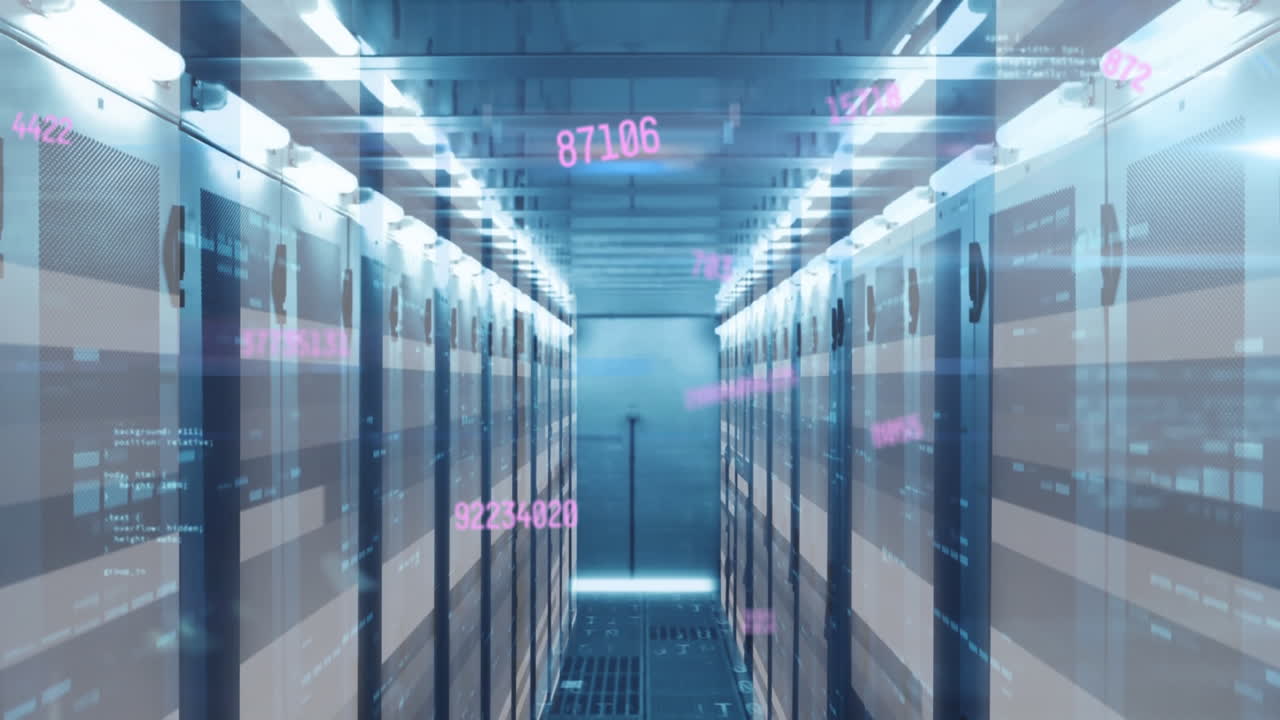 Animation of numbers and data processing over computer servers