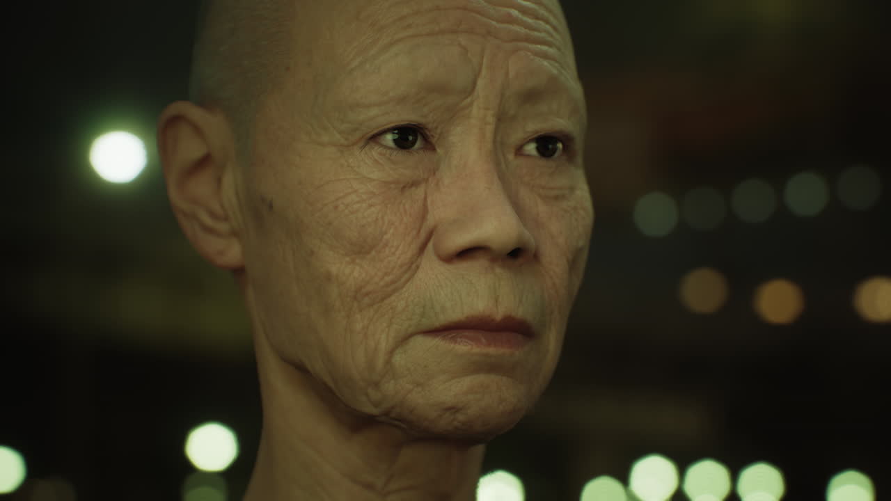 밤에 도시에 있는  ⁇ 은 아시아 여인