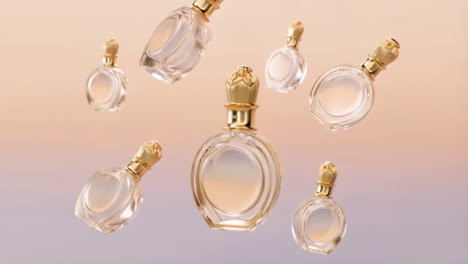 elegant perfume bottles floating against a gradient background