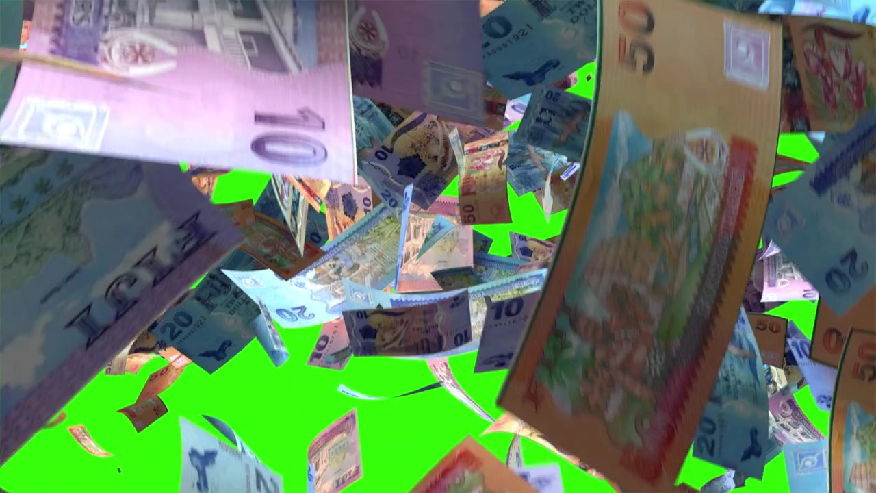 Banconote che piovono su sfondo Green Screen