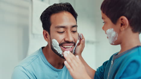 Shaving,-bathroom-and-father-teaching-child