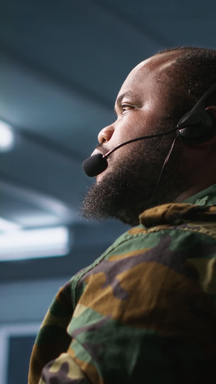 Vertical video Army expert providing intel for troops in base of operations