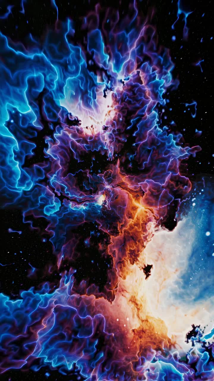Vibrant cosmic nebula with electric blue and fiery orange hues ...
