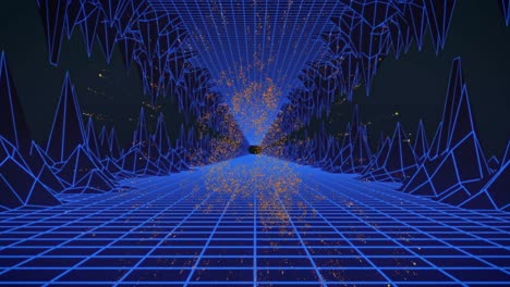 animación de números brillantes contando hacia atrás de 10 a 0 sobre el túnel de cuadrícula azul en negro