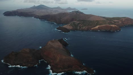 incredible view of porto santo at ilhéu de ferro island, nightfall atlantic ocean