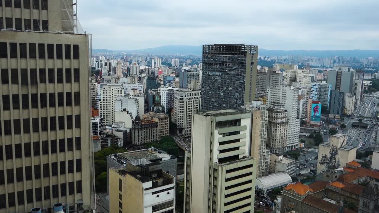 aerial panning of Sao Paulo city, biggest metropolis in latin america. High level view