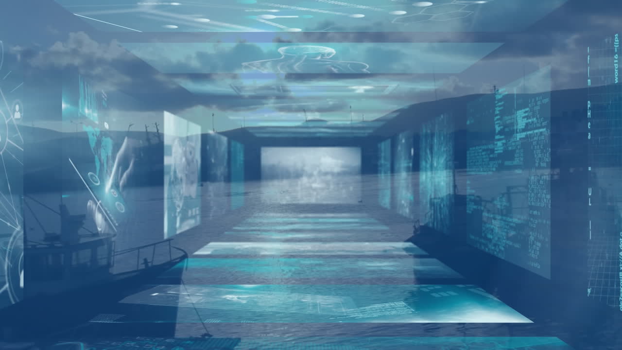 풍경 위의 화면에서 데이터 처리의 애니메이션