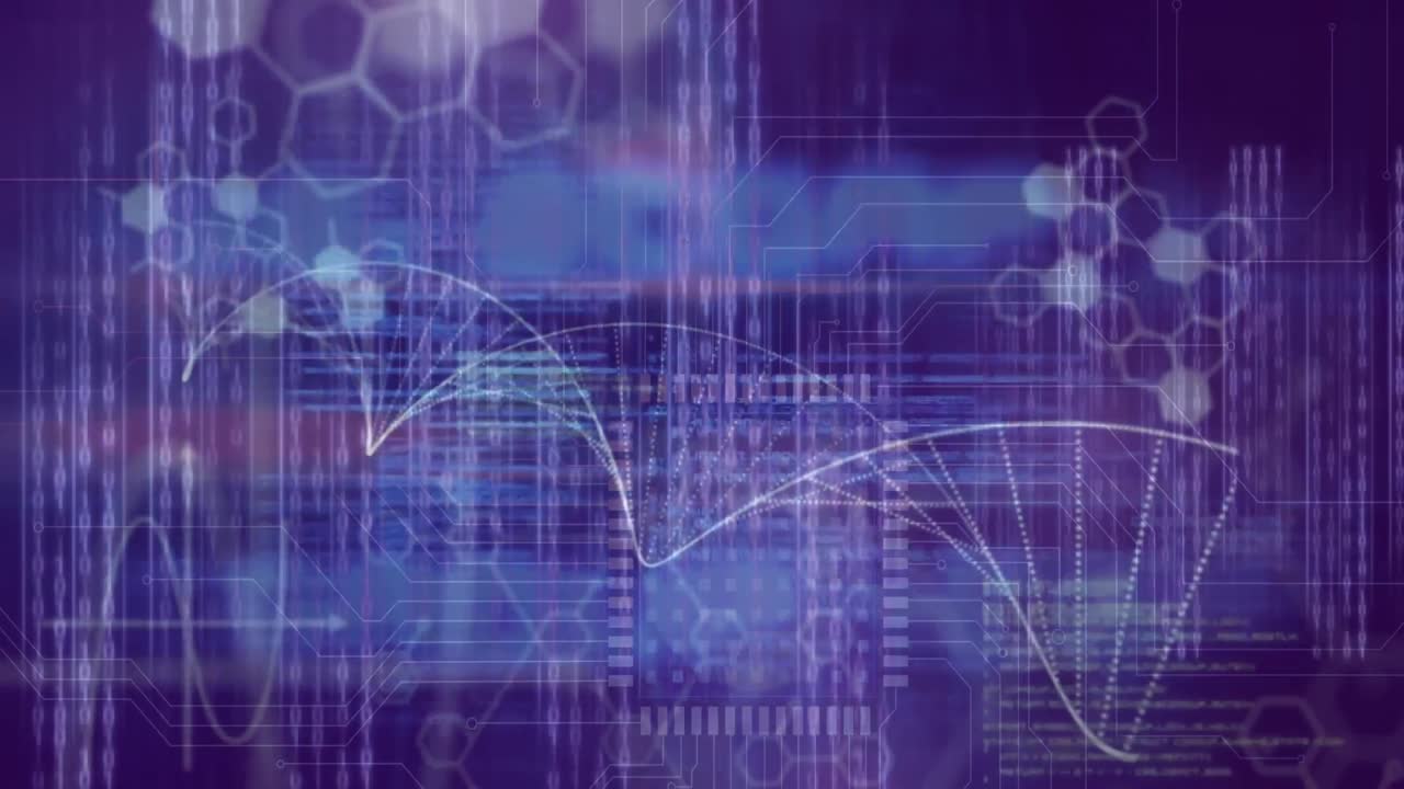 animación del procesamiento de datos sobre la cadena de adn