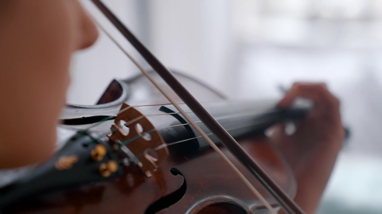 Close-up of a Musician Playing the Violin with a Bow