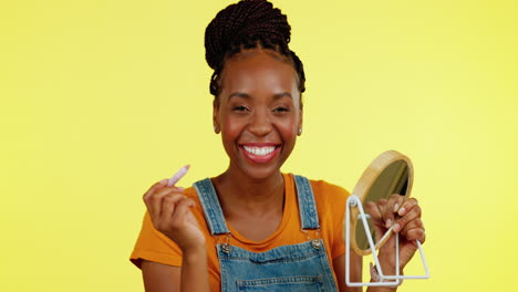 Face,-skincare-and-black-woman-with-mirror