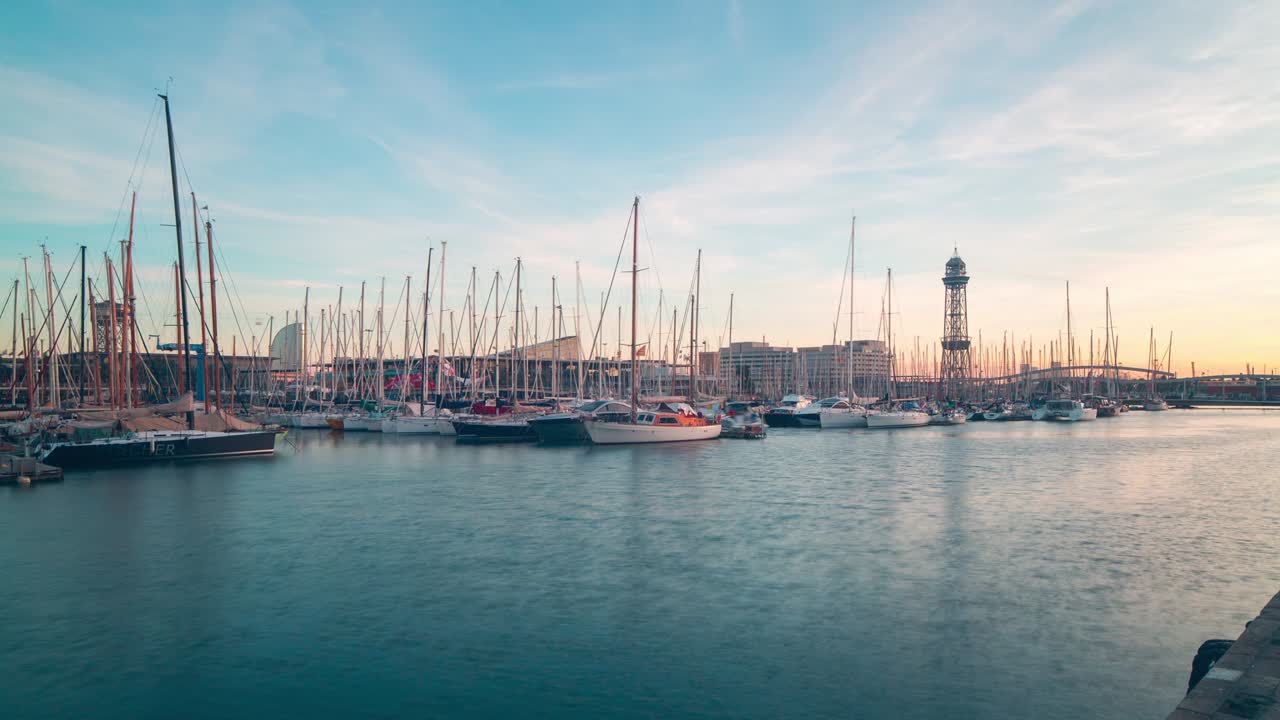 barcelona sunset sky port panorama 4k time lapse spain