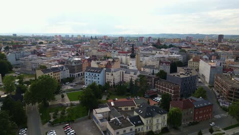 populated urban cityscape development, medieval ostrava aerial establishing shot
