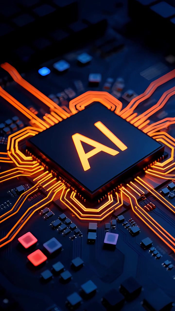 Futuristic AI Chip Motherboard Technology Background 4K