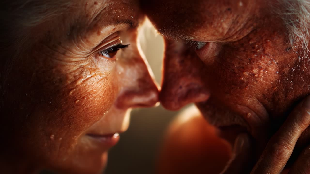 Capturing the Deep Connection: A Tender Moment Between Two Elderly Partners, Highlighting Their Emotions, Wisdom, and the Beauty of Lifelong Love in a Close-Up Composition